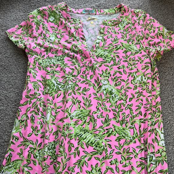 Lilly Pulitzer Dress Womens Small Pink Green Tiger Floral Pima Cotton Mini - Picture 3 of 12